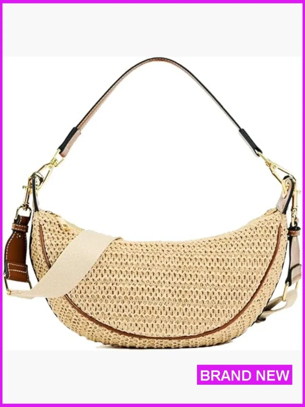 Straw Crossbody Bag Crescent Woven Shoulder Hobo Purse Adjustable Strap